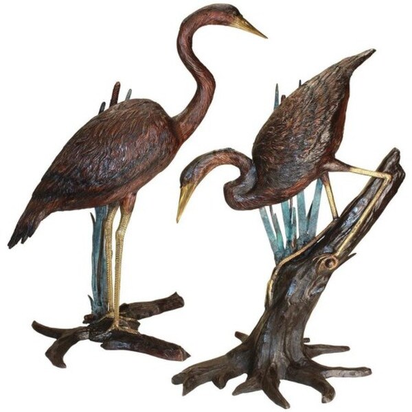 Herons In Reeds Bronze Water Feature Set 35"